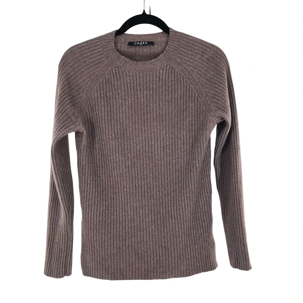 CAARA Cashmere Ribbed Knit Sweater XS Mocha Taupe Luxury Parisian Old Money Cozy - Picture 1 of 7